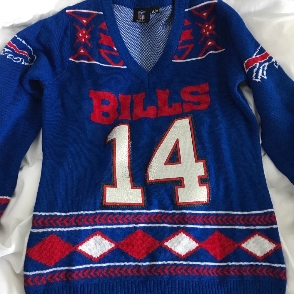 NFL Buffalo Bills Women's V-Neck Sweater in Blue with Red & White Accents